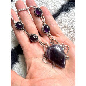 925 Crown Chakra 5 Stone Amethyst Necklace Pendant